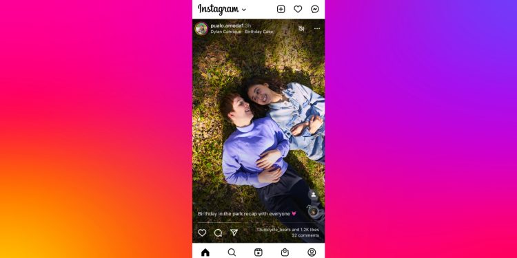 Instagram está probando un feed de inicio a pantalla completa