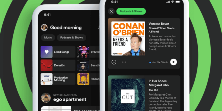 Spotify separa los feeds de música y podcast en la pantalla de inicio, también separa los botones de reproducción y reproducción aleatoria y por último agrega Social Mix