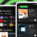 Spotify separa los feeds de música y podcast en la pantalla de inicio, también separa los botones de reproducción y reproducción aleatoria y por último agrega Social Mix
