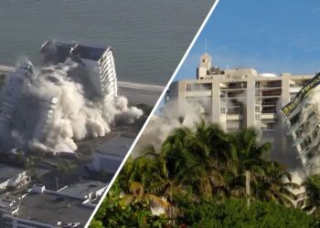 Implosionan el histórico hotel Deauville en Miami Beach.