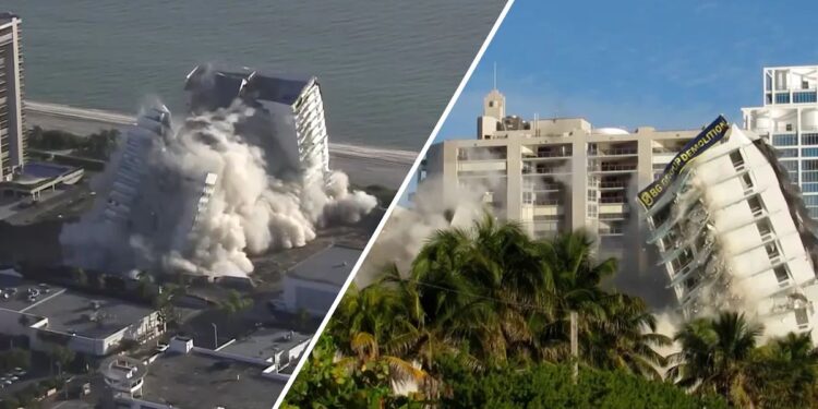 Implosionan el histórico hotel Deauville en Miami Beach.