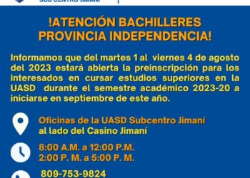 La UASD Subcentro Jimaní, deja abierto el proceso de preinscripción