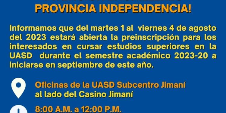 La UASD Subcentro Jimaní, deja abierto el proceso de preinscripción