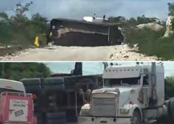 Tránsito varado de Barahona a Pedernales por volcadura de patana en El Derrumbao