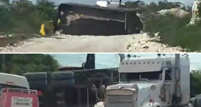 Tránsito varado de Barahona a Pedernales por volcadura de patana en El Derrumbao